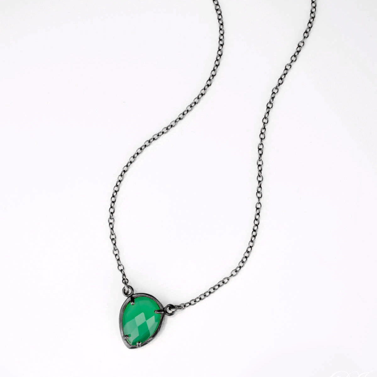 Green Onyx Upside Down Teardrop Station Necklace