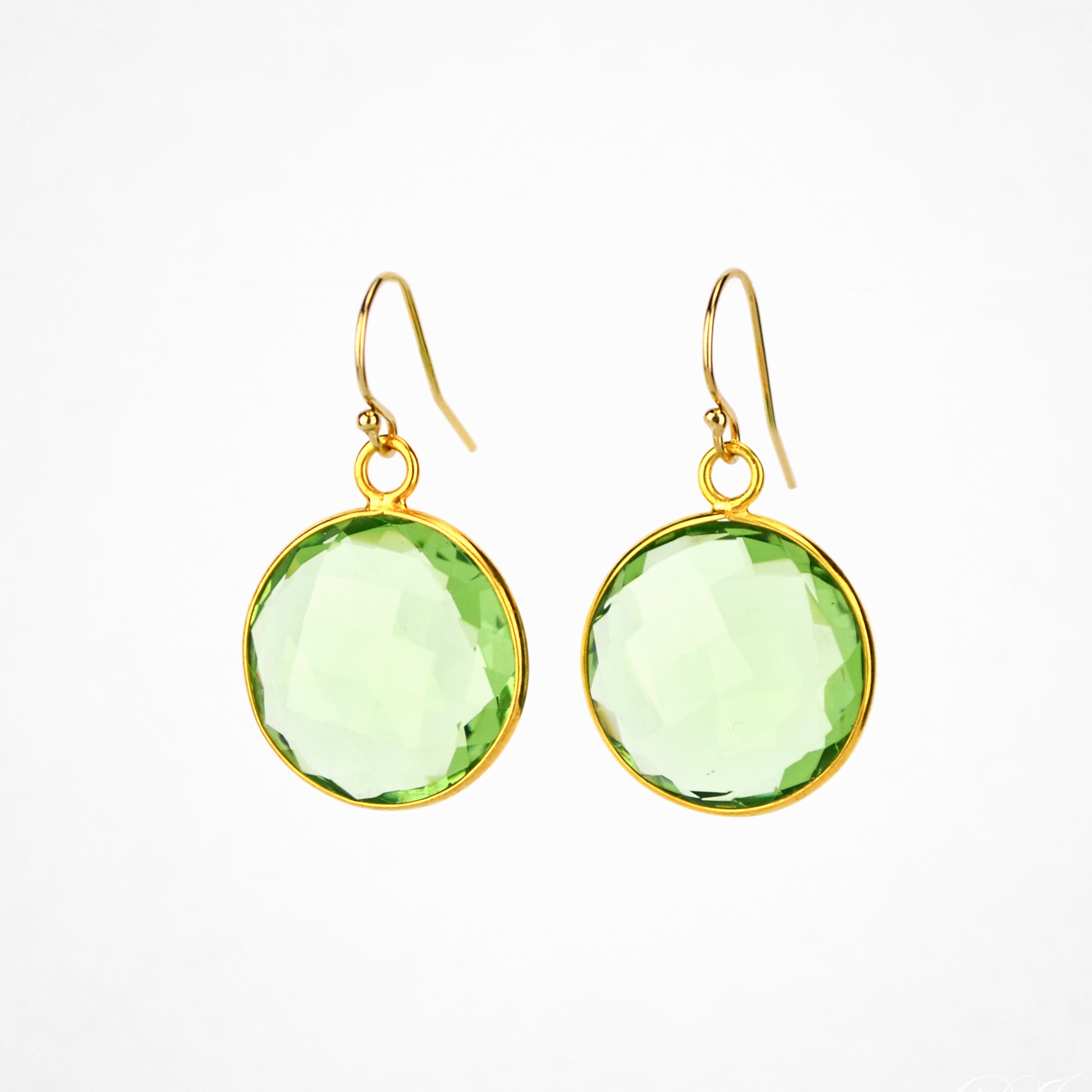 Green Amethyst large round Vermeil Gold or Sterling Silver bezel set E -  Danique Jewelry