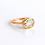 Rose gold plated over sterling silver with green amethyst birthstone. February birthstone, light green birthstone, light green gemstone, light green gem, birthstone rings stackable bezel set