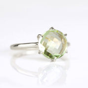 Green Amethyst Round Prong Set Ring - February Birthstone