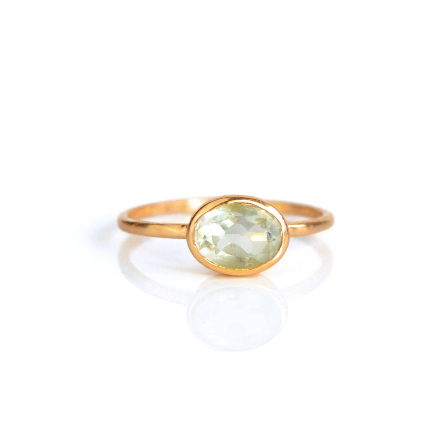 a rose gold green amethyst ring shown on white background. green gemstone, green birthstone, february birthstone, february gemstone, stack set, stacking rings, gemstone ring, birthstone ring, mother's day gift for her, gift for mom, gift for fiance, gift for girlfriend, wedding jewelry, bridesmaid jewelry, anniversary jewelry, anniversary gift, birthday gift, christmas gift, valentine's day gift, valentine's day rings, dainty ring, cocktail ring, statement ring, bezel set