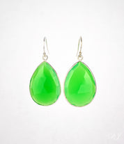 Faceted Green Chalcedony Teardrop Bezel Set Earrings - August Birthstone