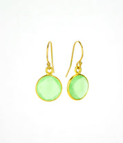 Green Chalcedony bezel set Earrings  - August Birthstone