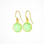 Green Chalcedony bezel set Earrings  - August Birthstone