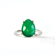 Green Onyx Teardrop Prong Set Ring • May Birthstone