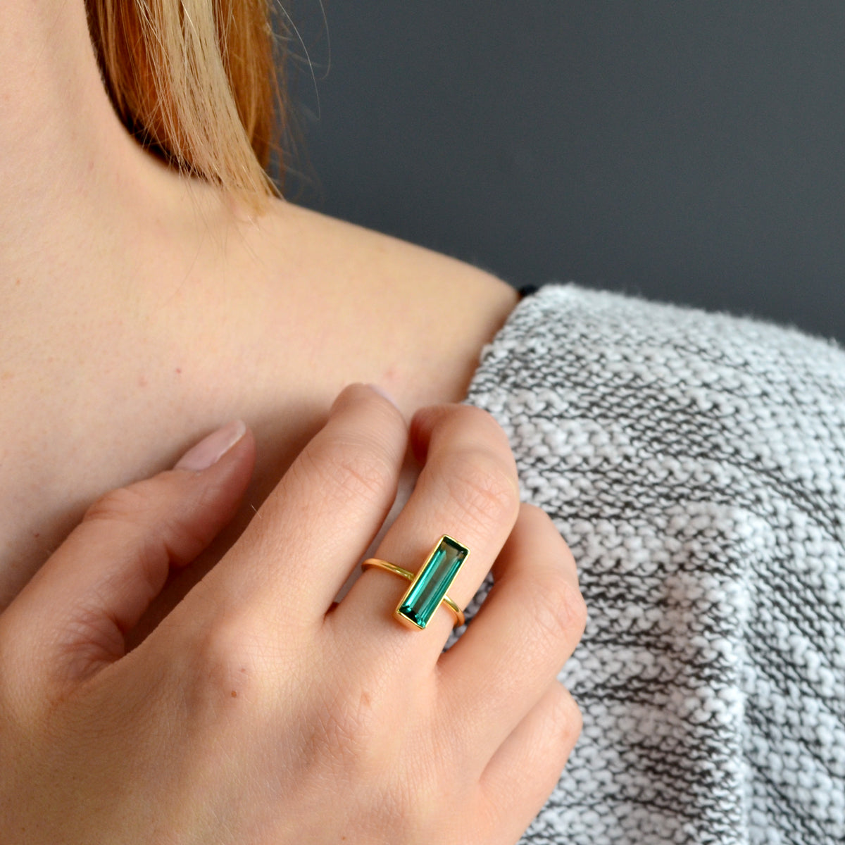 Silver Rectangular Green Tourmaline Ring | The Family Jewels