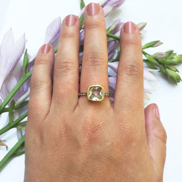 Green Amethyst Pave Ring February Birthstone