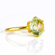 Green Amethyst Round Prong Set Ring - February Birthstone