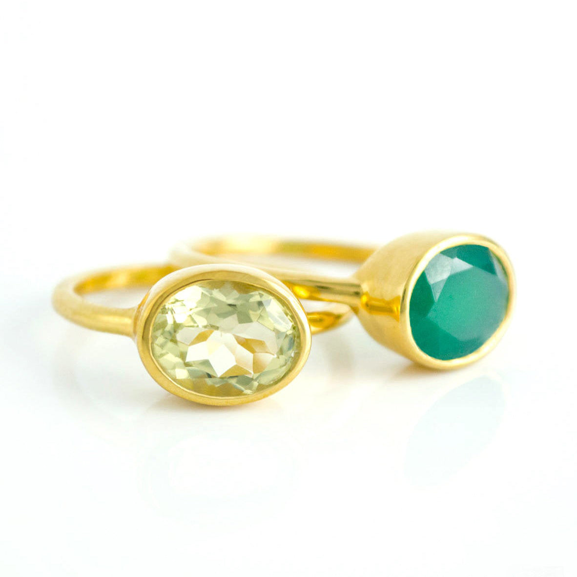 Lemon Quartz Oval Bezel Set Ring