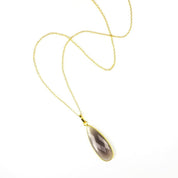 Grey Moonstone Elongated Teardrop Pendant Necklace
