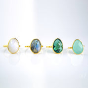 Rainbow Moonstone Teardrop Oval Ring