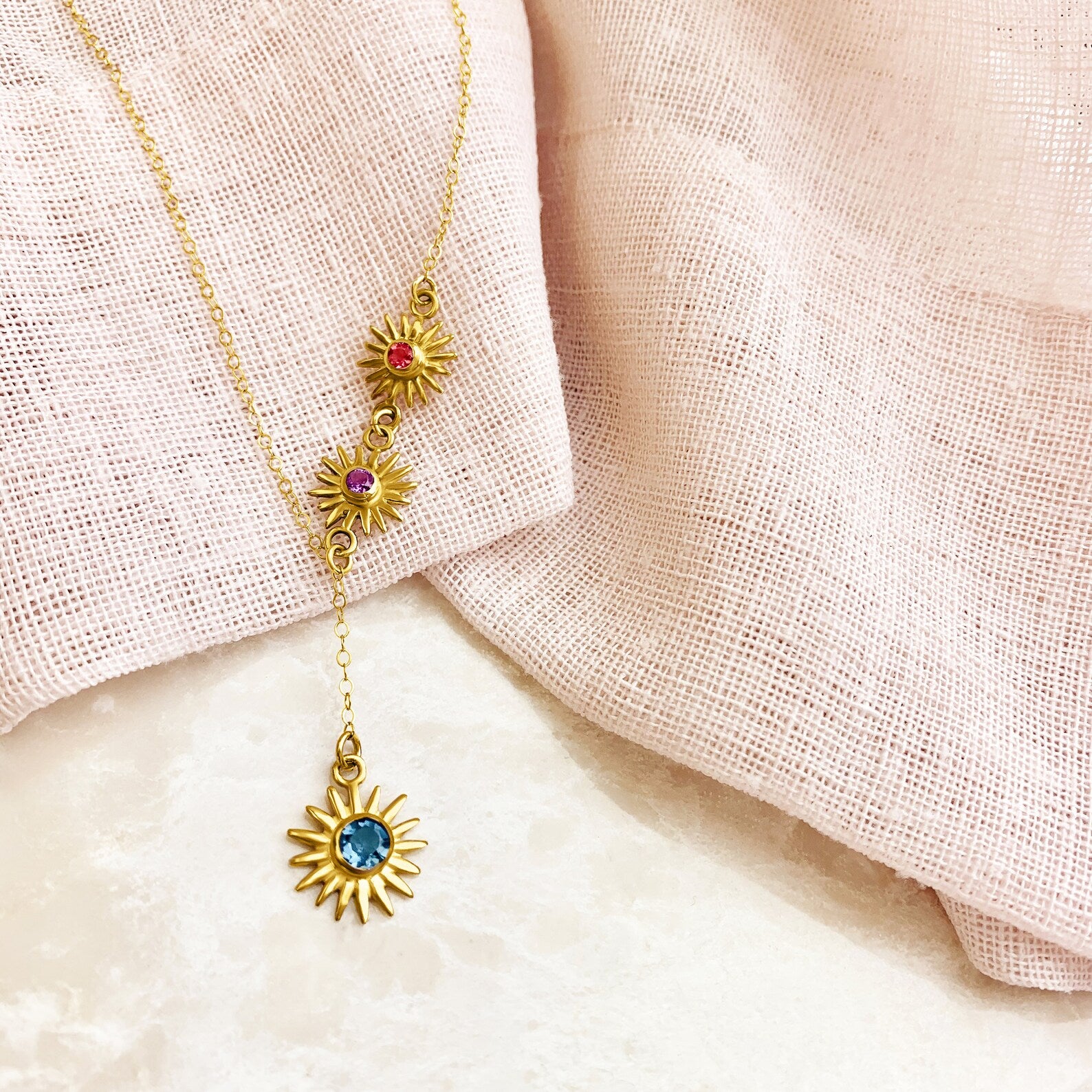 handmadebirthstonejewelrygoldsunburstcharmbirthstonenecklacegiftformomgiftforher