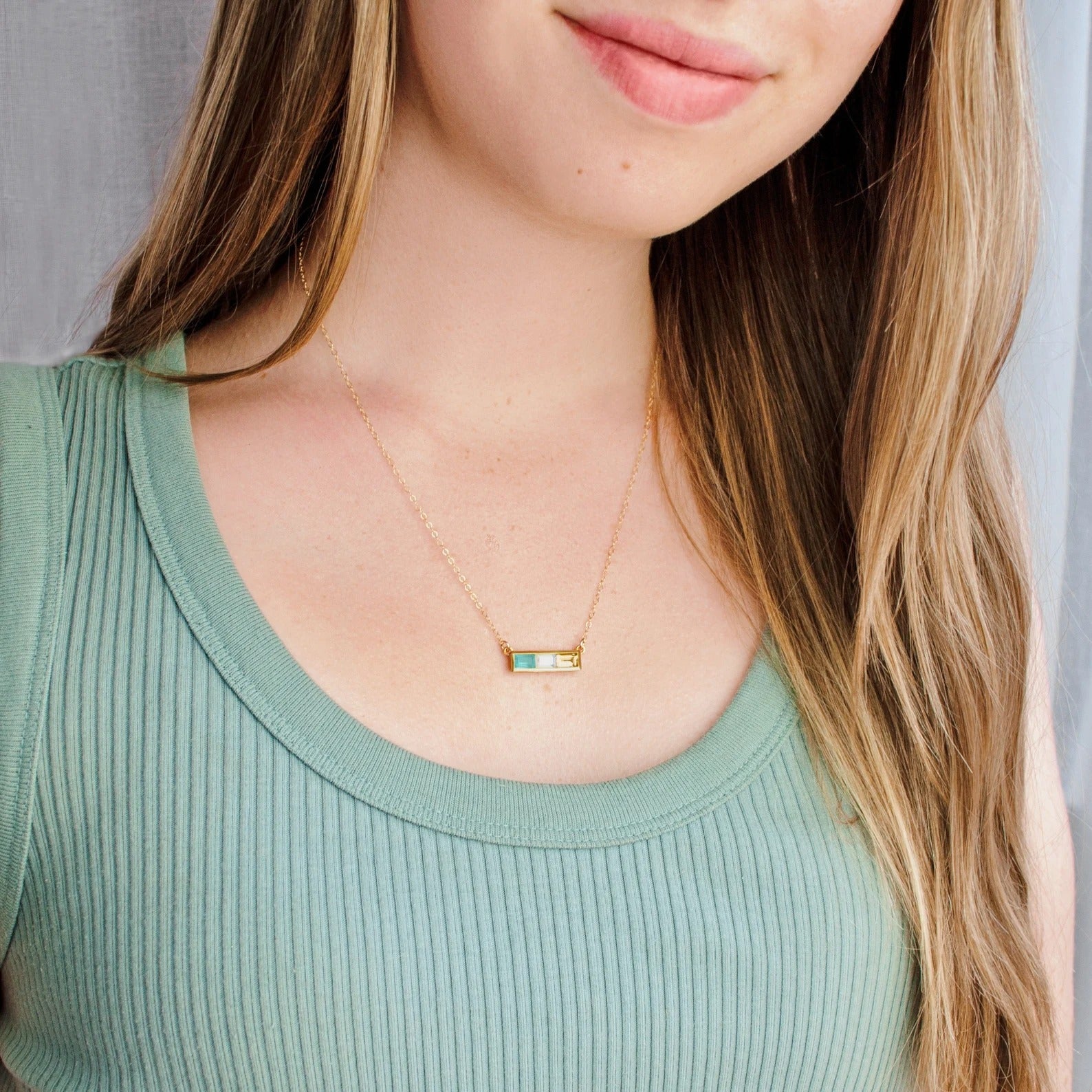 Custom Multi-Birthstone Horizontal Bar Necklace