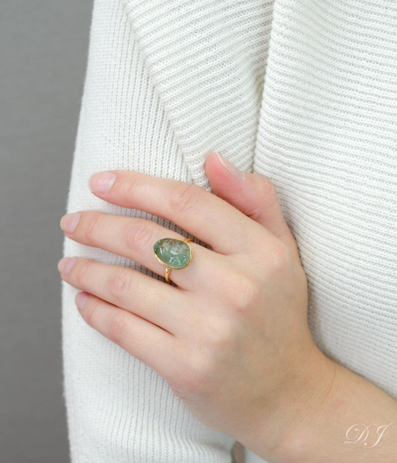 Rough Cut Green Tourmaline Ring