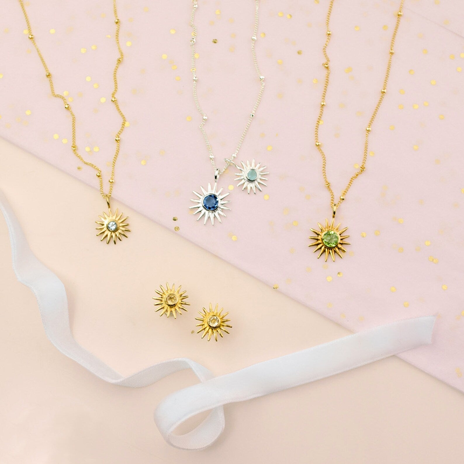 Sun Burst Necklace, Birthstone Sunshine Lariat Necklace [3+5mm]