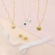 Sun Burst Necklace, Birthstone Sunshine Lariat Necklace [3+5mm]