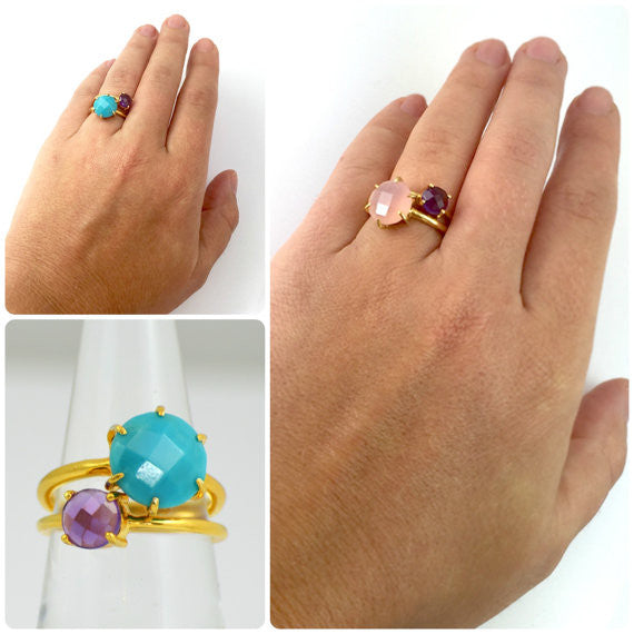 Birthstone Family Ring 14K Solid Gold 1 to 5 Round Stones, Mother Day Rings  | eBay