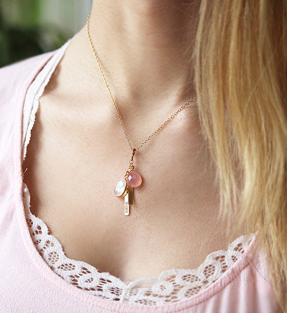 Birthstone Cascade Necklace with Name Charms Unique Mother's