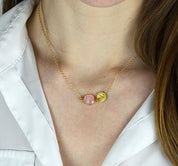 Personalized October Birthstone & Initial Charm Necklace, 925 Sterling Silver, 18k Vermeil Gold, Custom Pink Chalcedony Station Necklace, Minimalist Pink Gemstone, Christmas Gift for Her, for Women