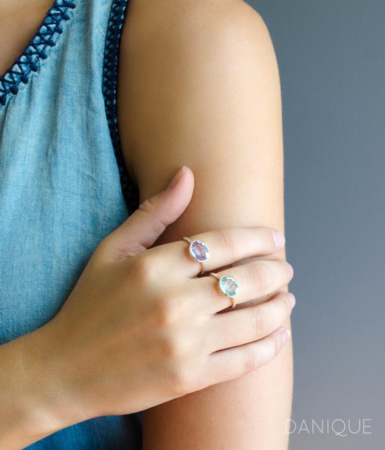 Blue Topaz Oval Bezel Ring, December Birthstone, 925 Sterling