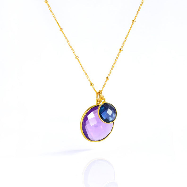 Mother & Child Round Multi-Stone Pendant Necklace