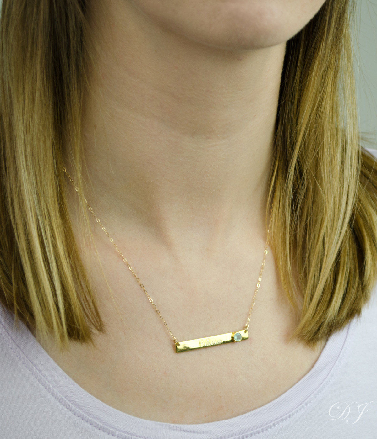 April Custom Bar Necklace with Bezel Birthstone