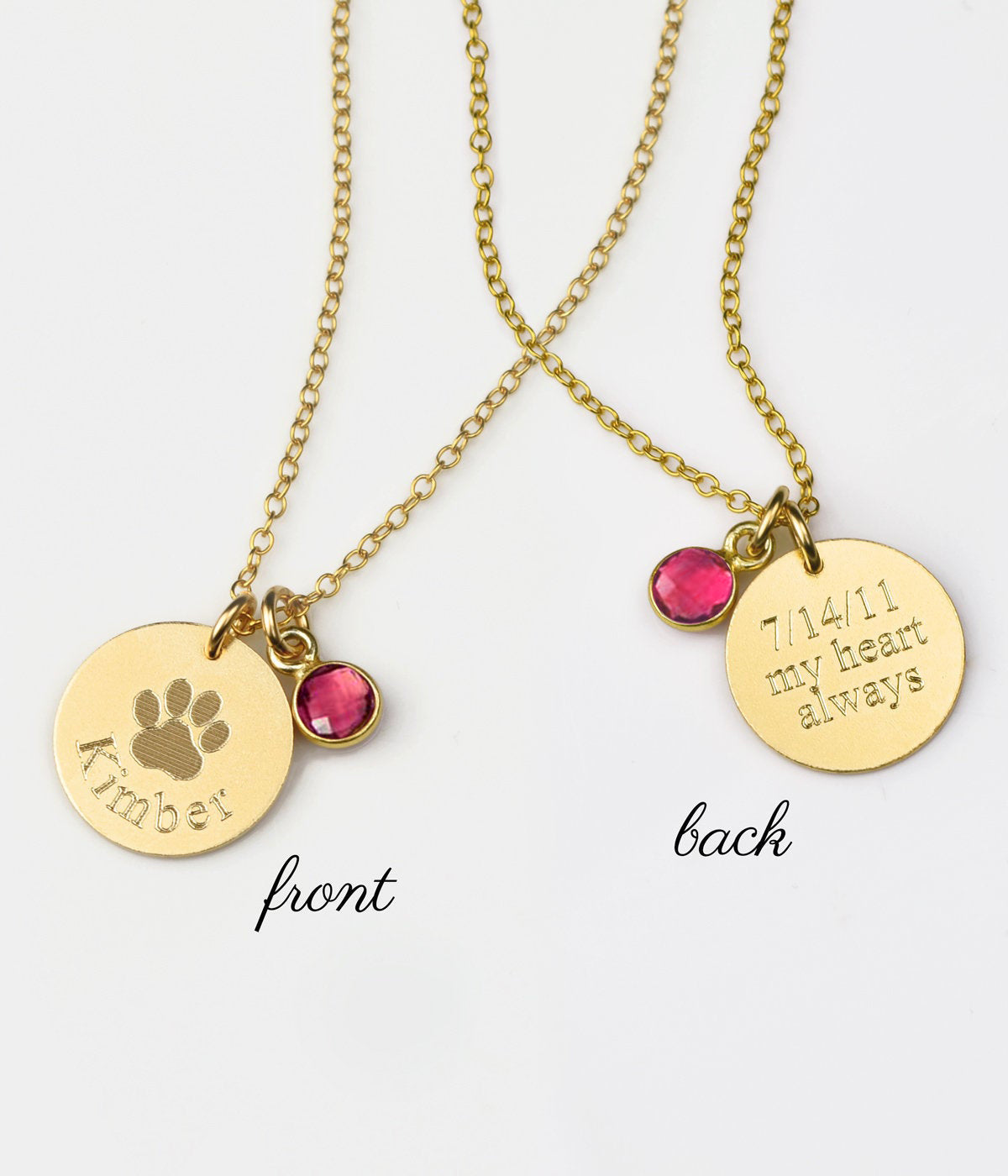 Personalized Paw Print Disc Necklace with Dainty Birthstone Charm Danique Jewelry