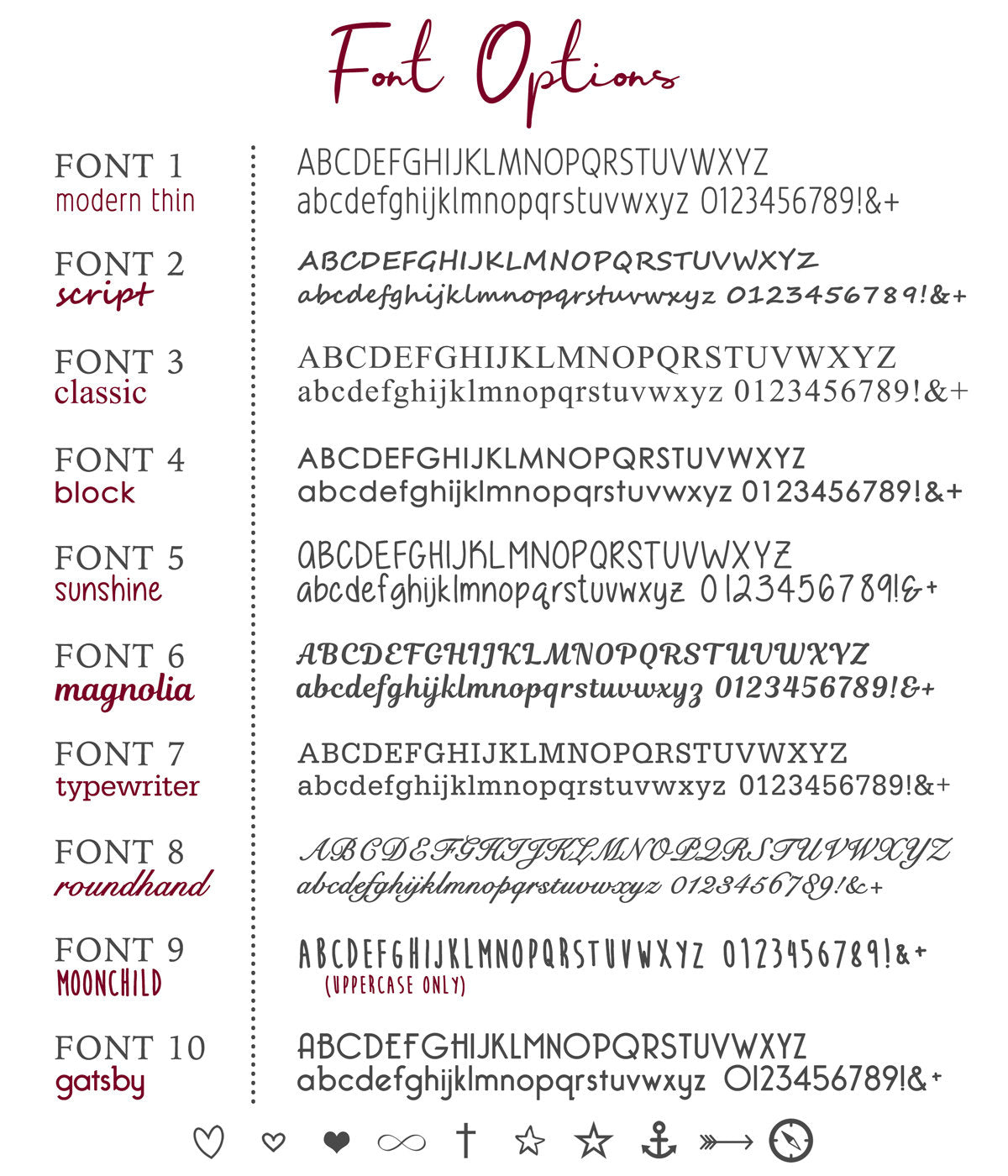Use one of our stylish font options to engrave a message, name, special quote, date or GPS coordinates.  