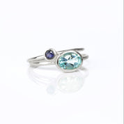 sterling silver ring set sky blue topaz oval ring tiny round kyanite ring