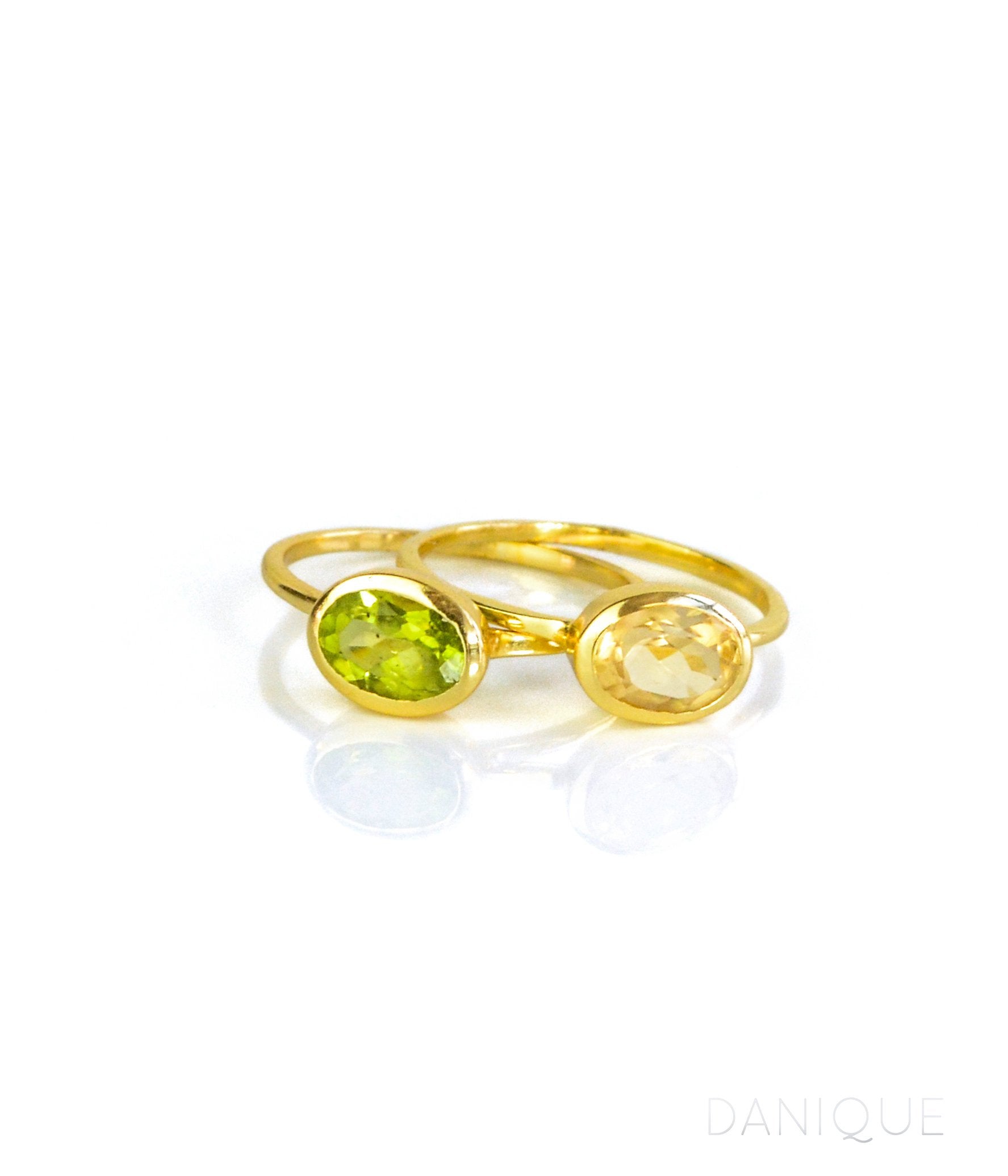 Citrine and Peridot Stones Vermeil Gold Plated Tiny Oval Birthstone Rings Kids Birthstones