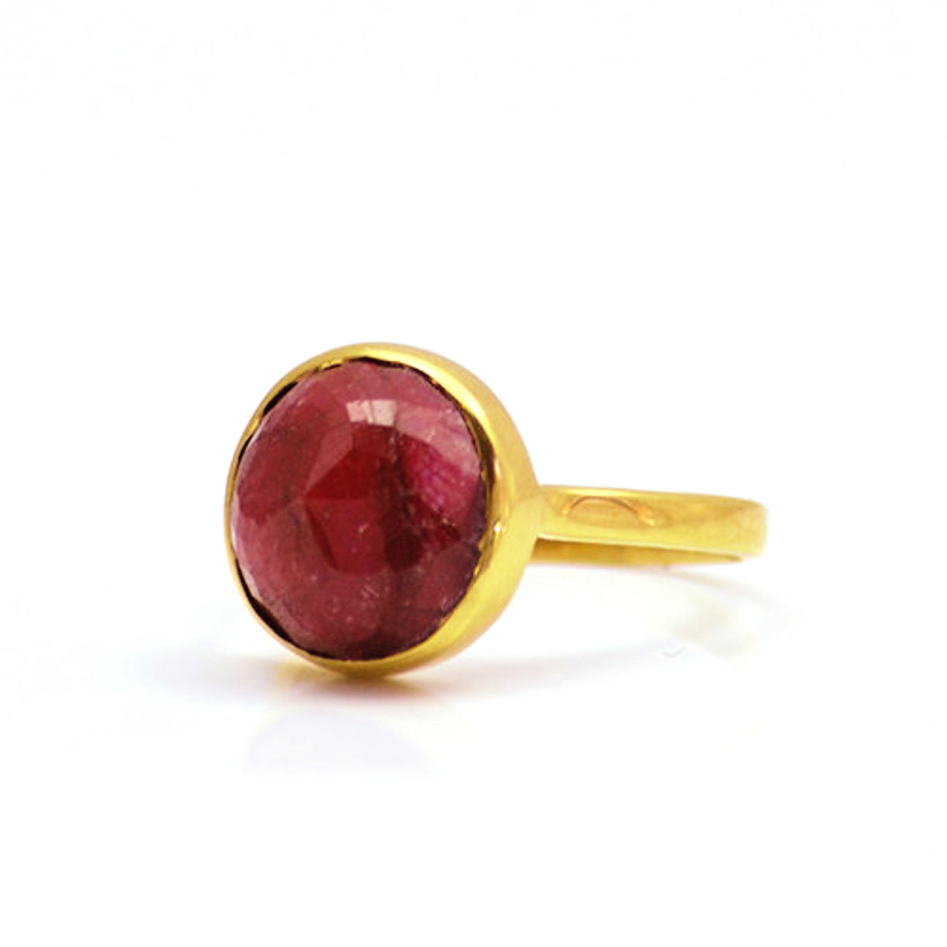 Ruby round bezel set ring - July Birthstone