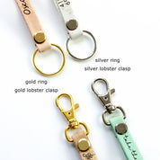 cork keychain clasp options available are gold and silver rings or gold and silver lobster clasps