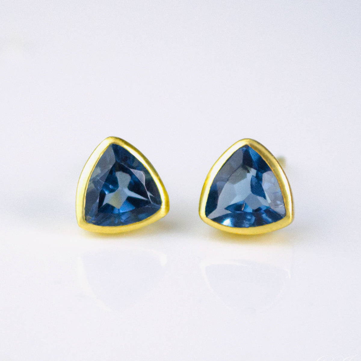 Small Kyanite Quartz Triangle Studs, Everyday Earrings - Danique Jewelry