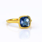 Gold plated kyanite ring, september birthstone jewelry, blue gemstone ring, square cushion faceted turquoise, Bezel set ring, Sterling silver ring, turquoise gift, september birthday gift, blue ring for her, birthstone ring, september birthstone