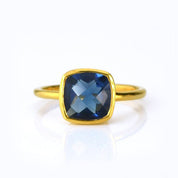 Gold plated kyanite ring, september birthstone jewelry, blue gemstone ring, square cushion faceted turquoise, Bezel set ring, Sterling silver ring, turquoise gift, september birthday gift, blue ring for her, birthstone ring, september birthstone