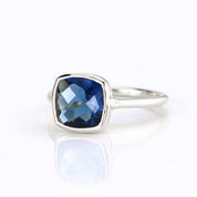 Sterling Silver kyanite ring, september birthstone jewelry, blue gemstone ring, square cushion faceted turquoise, Bezel set ring, Sterling silver ring, turquoise gift, september birthday gift, blue ring for her, birthstone ring, september birthstone