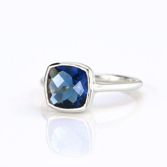Sterling Silver kyanite ring, september birthstone jewelry, blue gemstone ring, square cushion faceted turquoise, Bezel set ring, Sterling silver ring, turquoise gift, september birthday gift, blue ring for her, birthstone ring, september birthstone