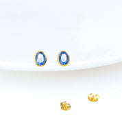 Dainty Birthstone Bezel Set Oval Stud Earrings