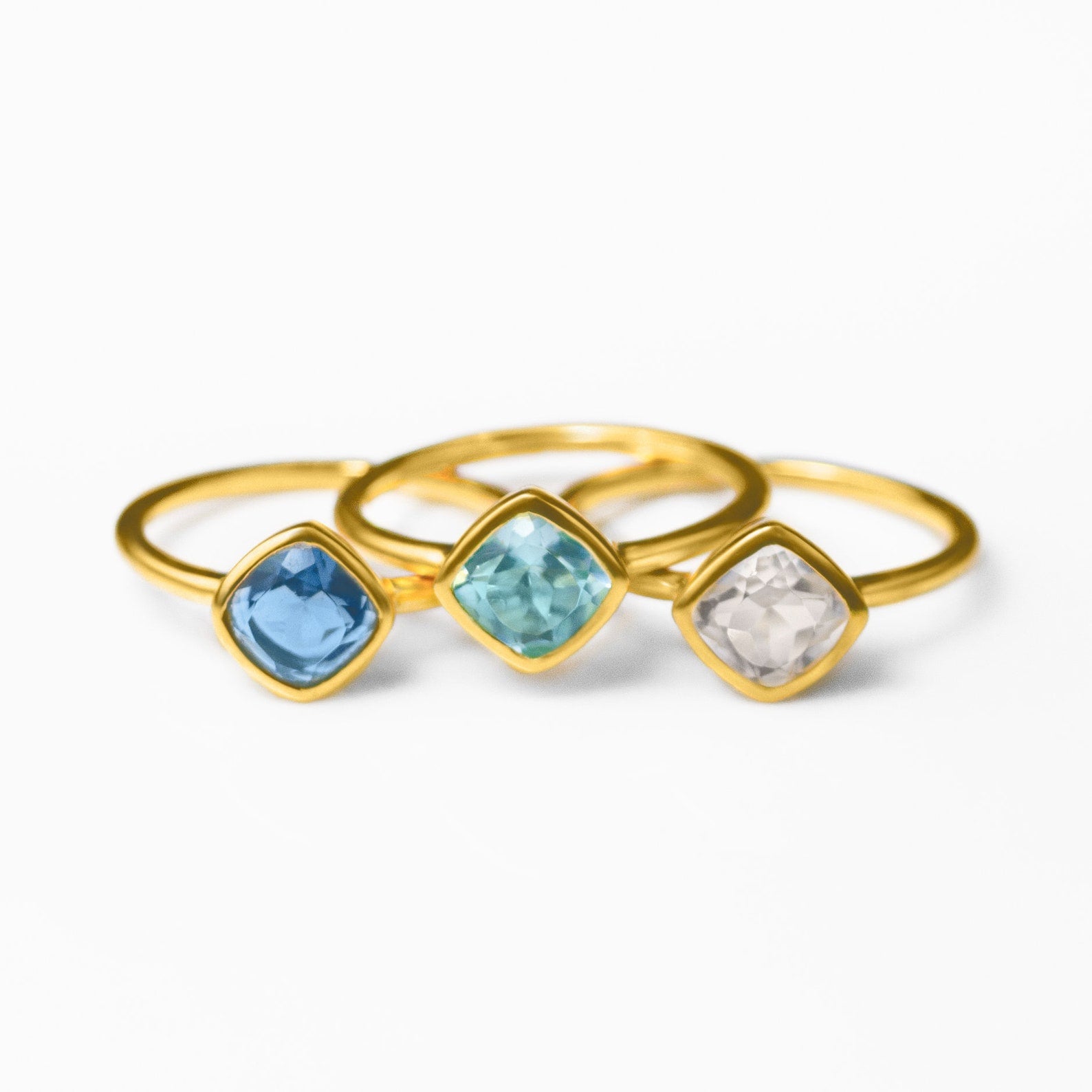 Diamond Shape Blue Topaz Stacking Ring | December Birthstone, Custom diamond birthstone ring for mom, Sterling Silver, 18k Gold Vermeil Gemstone Ring