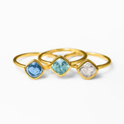 Diamond Shape Blue Topaz Stacking Ring | December Birthstone, Custom diamond birthstone ring for mom, Sterling Silver, 18k Gold Vermeil Gemstone Ring