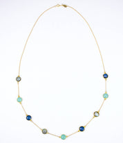 Long Aqua Chalcedony, Labradorite, Kyanite bezel station necklace