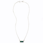 Horizontal sterling silver cable labradorite gemstone bar adira series necklace on white background