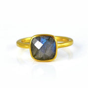 Gold plated labradorite ring, birthstone jewelry, gray gemstone ring, square cushion faceted labradorite, Bezel set ring, Sterling silver ring, labradorite gift, birthday gift, ring for her, birthstone ring, birthstone 