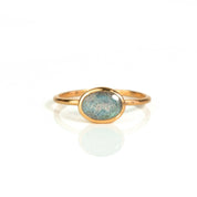 a rose gold labradorite ring shown on white background. stackable! Stacking rings, bezel set, small oval, tiny oval, dainty oval, birthstone rings, sterling silver stamp, birthstone ring, birthstone jewelry, iridescent gemstone, gray birthstone