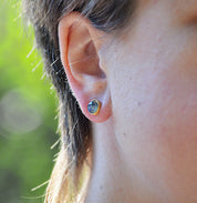 Pink Chalcedony Small Round Bezel Set Stud Earrings - October Birthstone Earrings