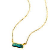 Horizontal gold filled cable labradorite gemstone bar adira series necklace on white background