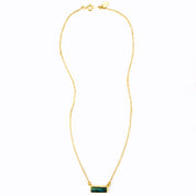 Horizontal gold filled cable labradorite gemstone bar adira series necklace on white background