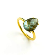 Labradorite Teardrop Prong Set Ring • August Birthstone