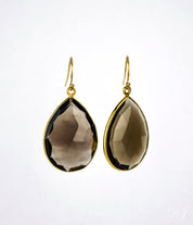 Faceted Smoky Quartz Teardrop Bezel Set Earrings