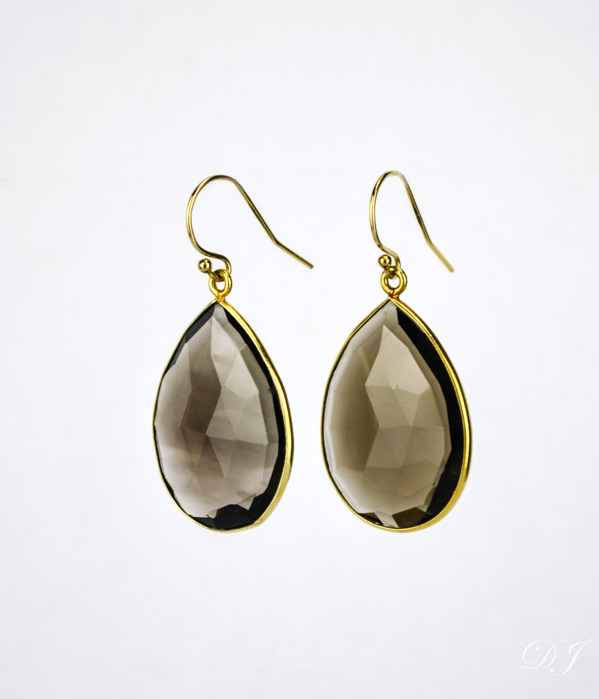 Faceted Smoky Quartz Teardrop Bezel Set Earrings